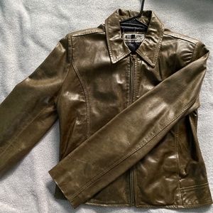 Vintage dark olive leather jacket